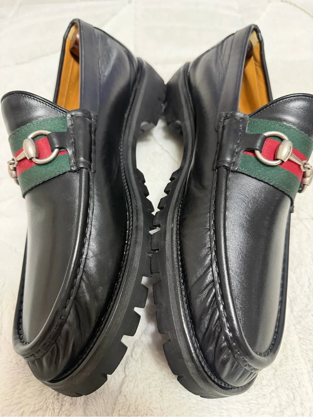 NEW! $1250 Gucci Horse-bit Lug Sole Green Red Web Chunky Loafers 9.5 10.5